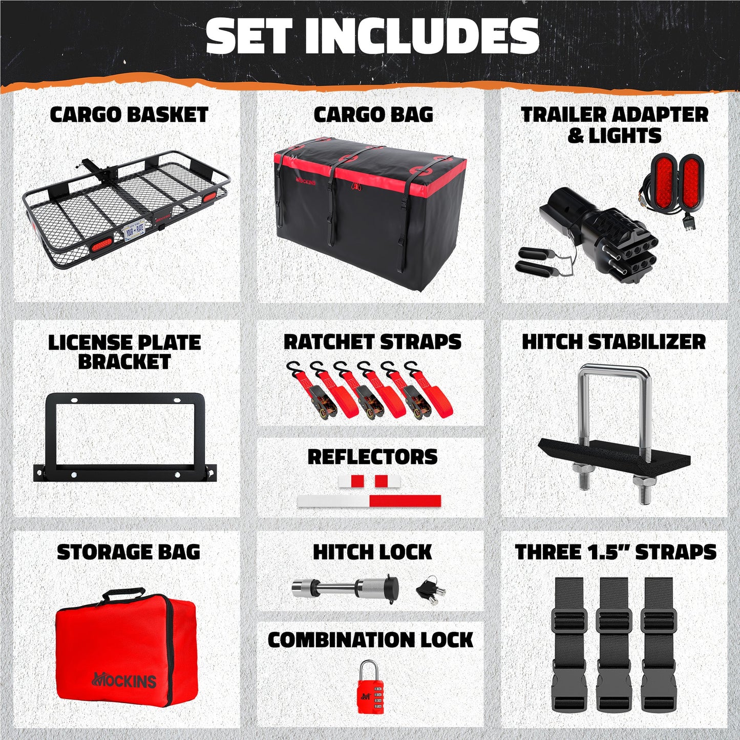70"x30"x6" XL Hitch Carrier + Rear Lights & 40 Cu Ft Cargo Bag