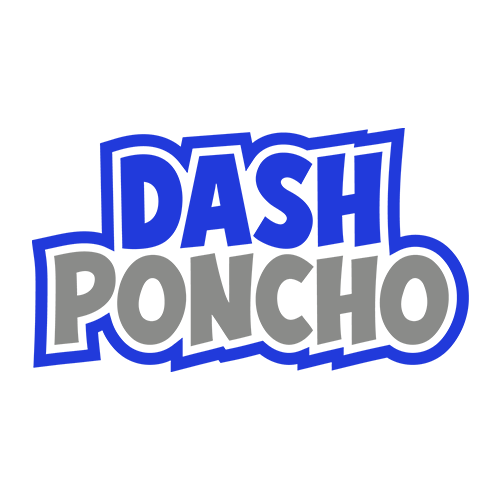 Dash Poncho Stacked Logo Blue and Gray