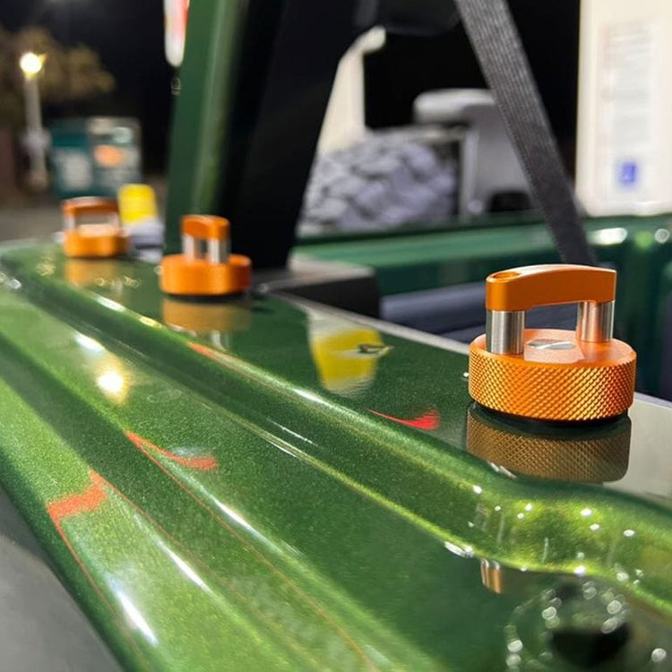 Rockworkx Bronco Hard Top Thumbscrews Orange on Bright Green Bronco 6 Gen 