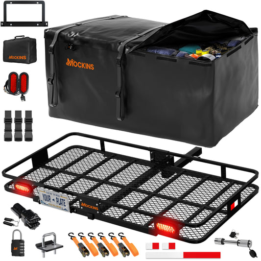 72"x36"x6" XXL Hitch Carrier + Rear Lights & 50 Cu Ft Cargo Bag