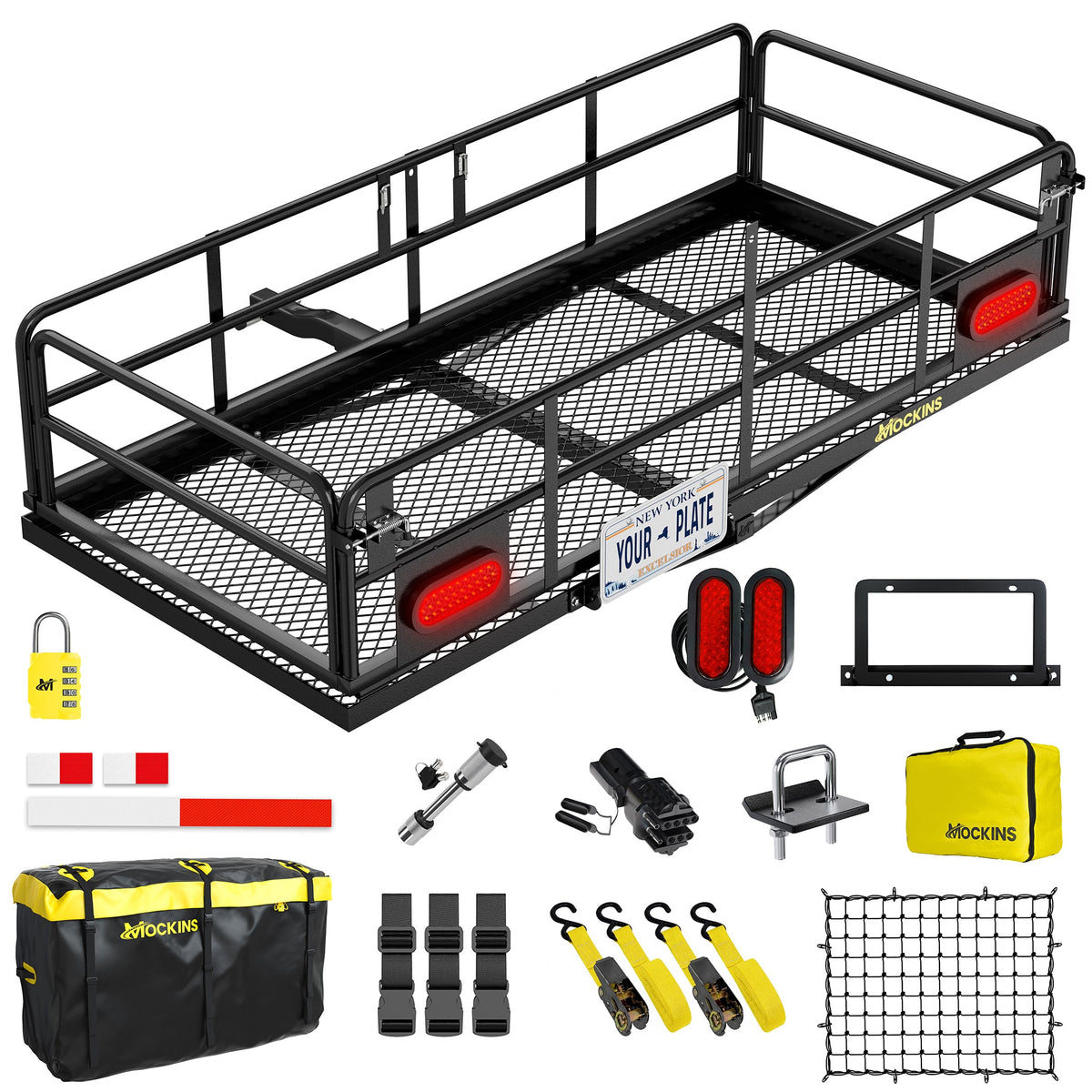 60"x24"x14" High Rail Hitch Carrier + Rear Lights & 30 Cu Ft Cargo Bag