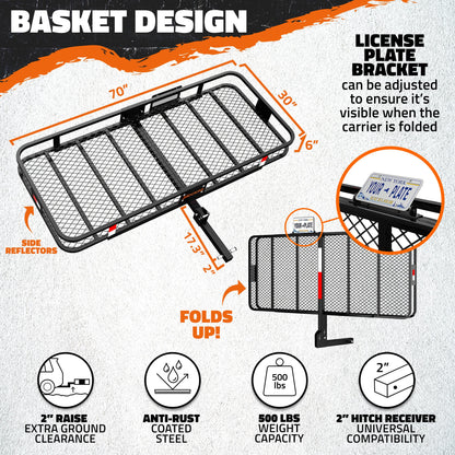 70"x30"x6" XL Hitch Carrier & 40 Cu Ft Cargo Bag