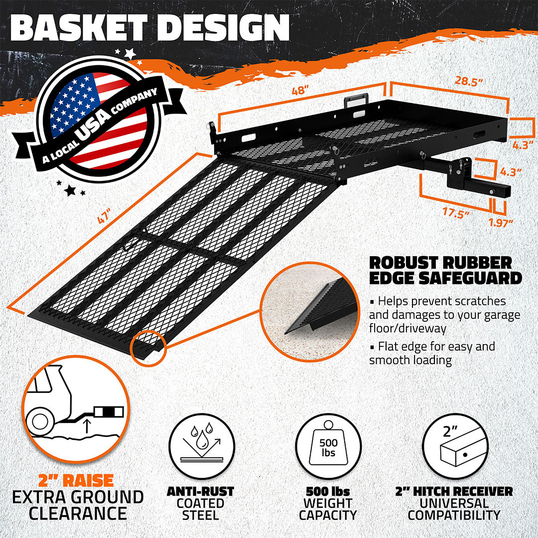 48"x28.5"x4.5" Wheelchair Hitch Carrier with Ramp