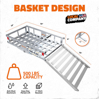50"x29"x8" Aluminum Hitch Carrier with Ramp