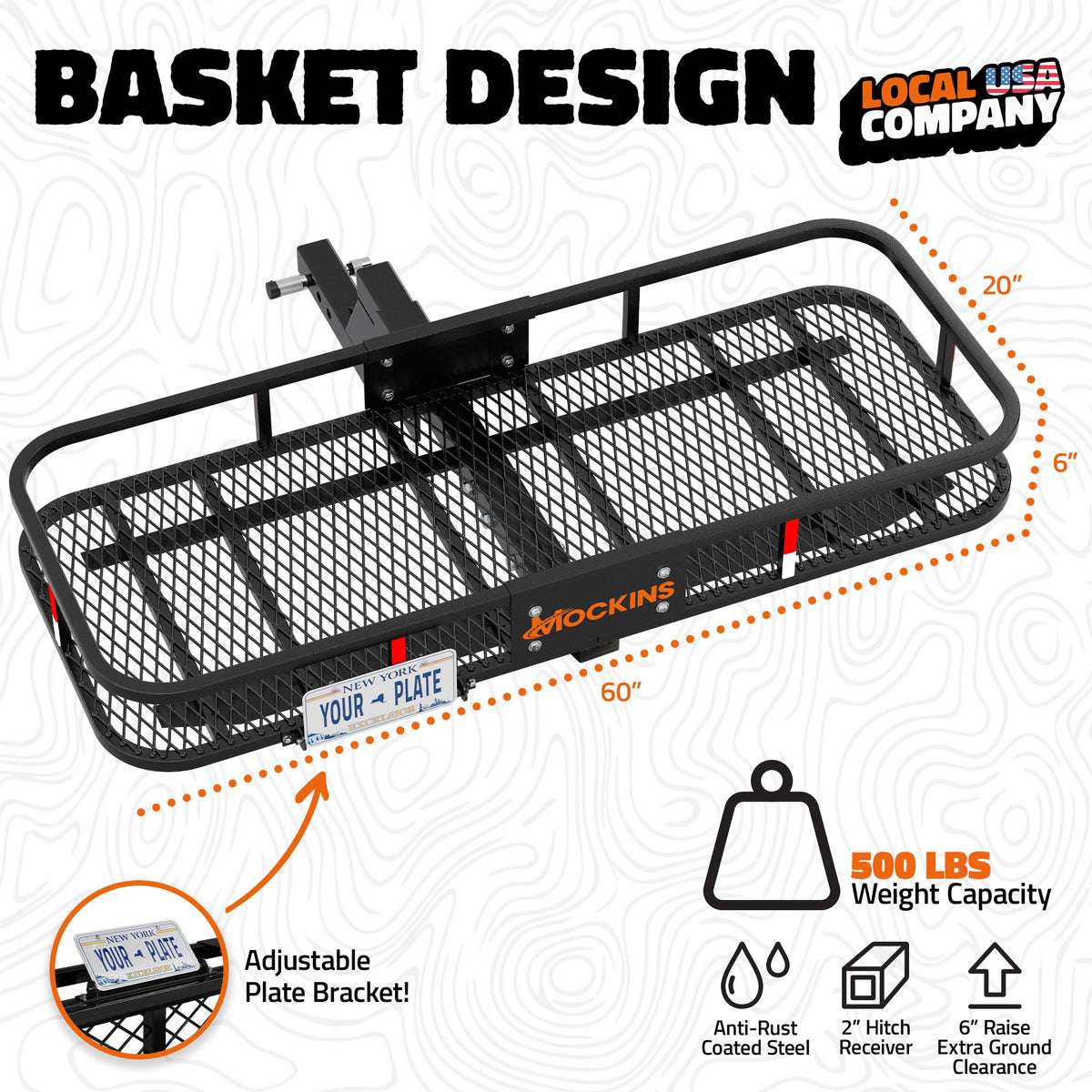 60"x20"x6" Hitch Carrier with 6" Shank Rise & 16 Cu Ft Cargo Bag