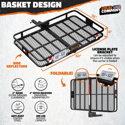 60"x36"x6" Hitch Carrier & 35 Cu Ft Cargo Bag