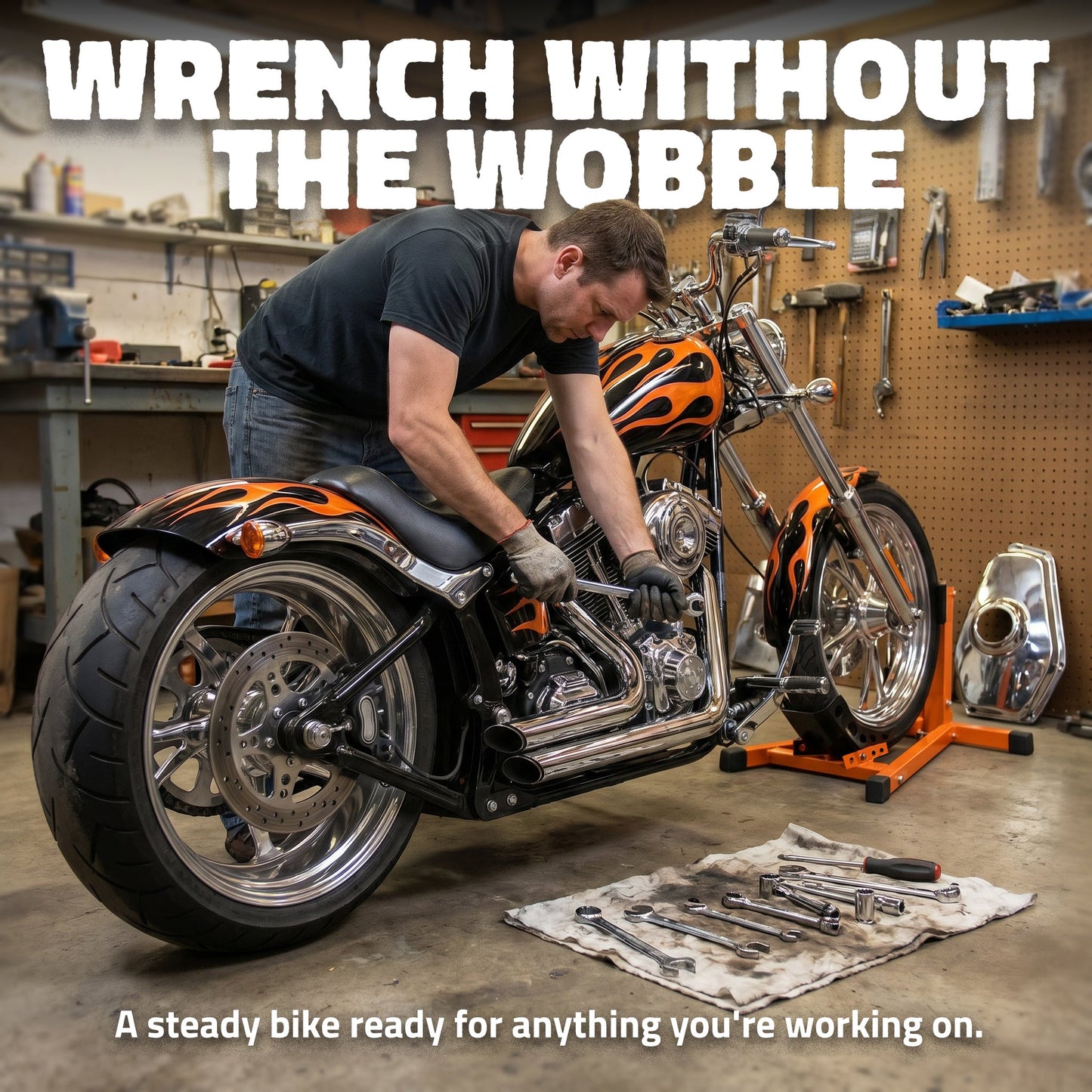 1800 lbs. Capacity Motorcycle Front Wheel Chock with 14 Size Adjustments