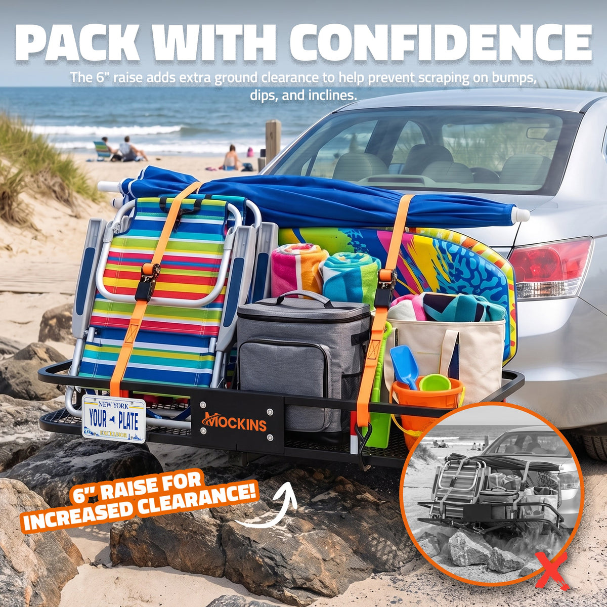 60"x20"x6" Hitch Carrier with 6" Shank Rise & 16 Cu Ft Cargo Bag