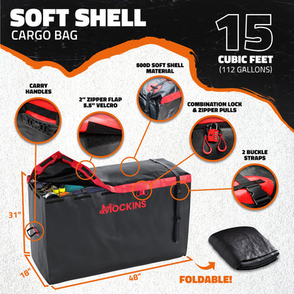 48"x18"x6" Hitch Carrier & 15 Cu Ft Cargo Bag + Packing Cubes