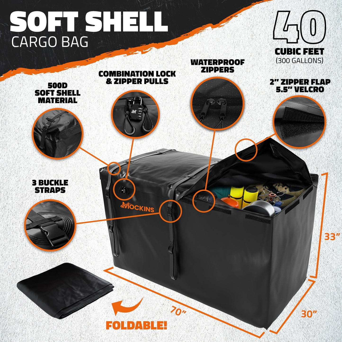 70"x30"x6" XL Hitch Carrier & 40 Cu Ft Cargo Bag