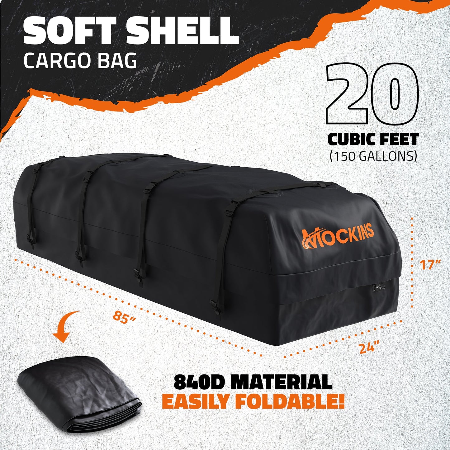 85"x24"x4" Narrow Roof Rack Carrier & 20 Cu Ft Roof Bag