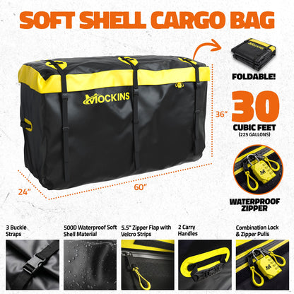 60"x24"x14" High Rail Hitch Carrier + Rear Lights & 30 Cu Ft Cargo Bag