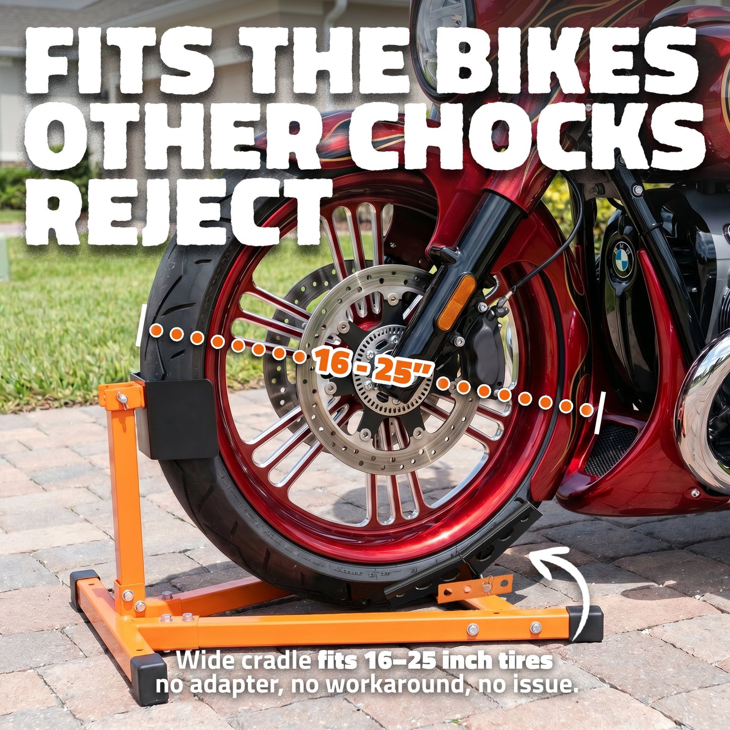 1800 lbs. Capacity Motorcycle Front Wheel Chock with 14 Size Adjustments