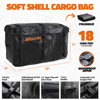 50"x20"x6" Hitch Carrier with 6" Shank Rise & 18 Cu Ft Cargo Bag