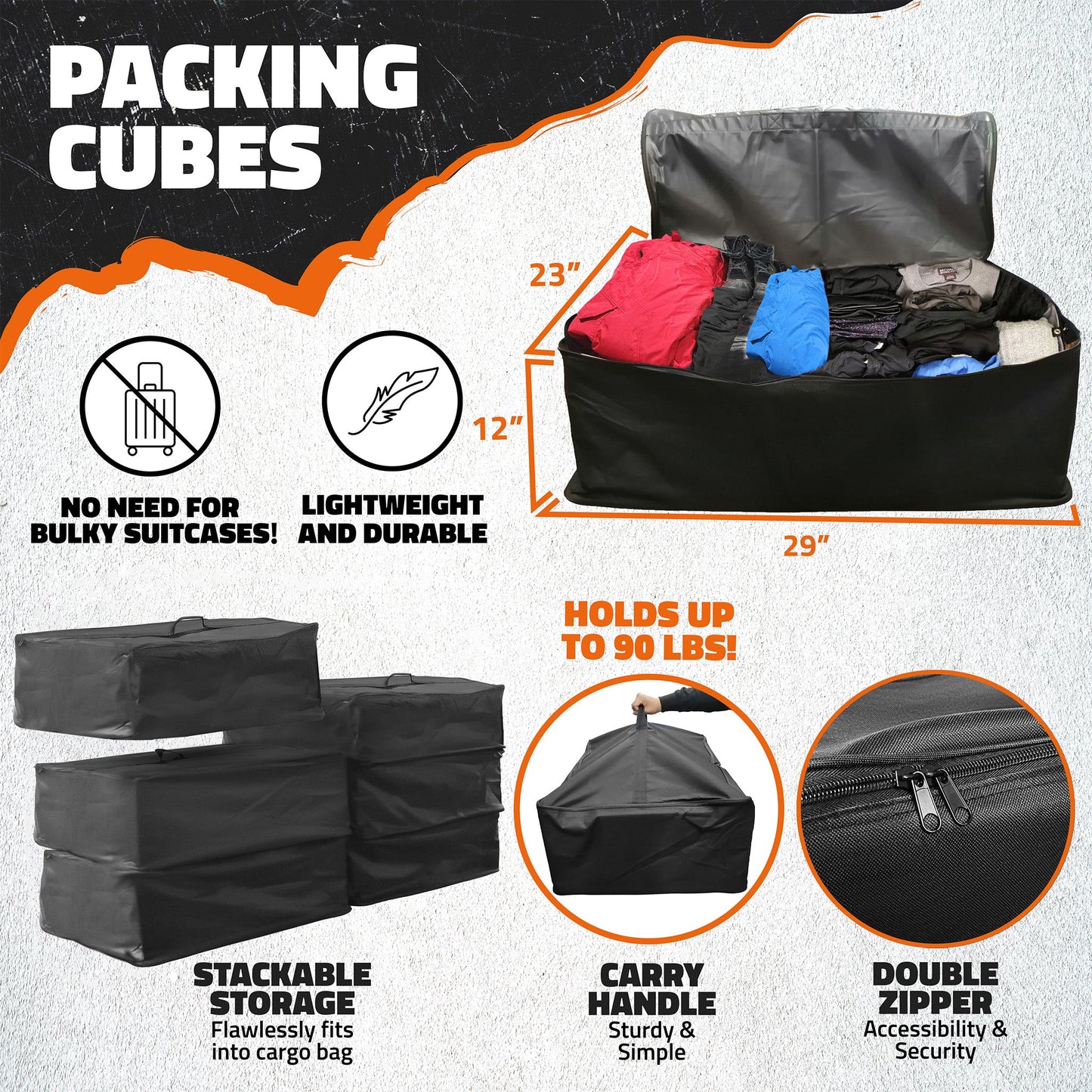 60"x24"x6" Hitch Carrier & 30 Cu Ft Cargo Bag + Packing Cubes