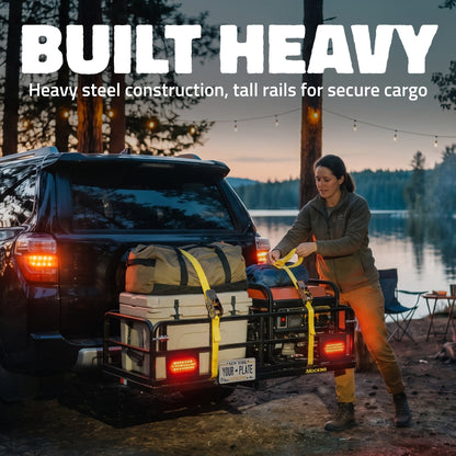 60"x24"x14" High Rail Hitch Carrier + Rear Lights & 30 Cu Ft Cargo Bag