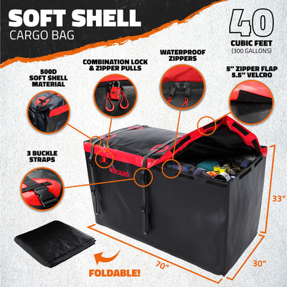 70"x30"x6" XL Hitch Carrier + Rear Lights & 40 Cu Ft Cargo Bag