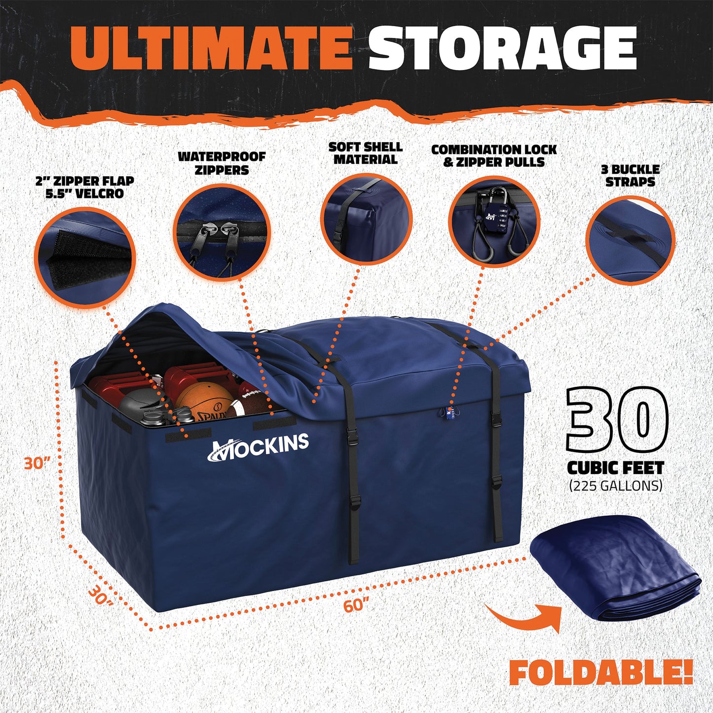 60"x30"x6" Navy Hitch Carrier & 30 Cu Ft Navy Cargo Bag