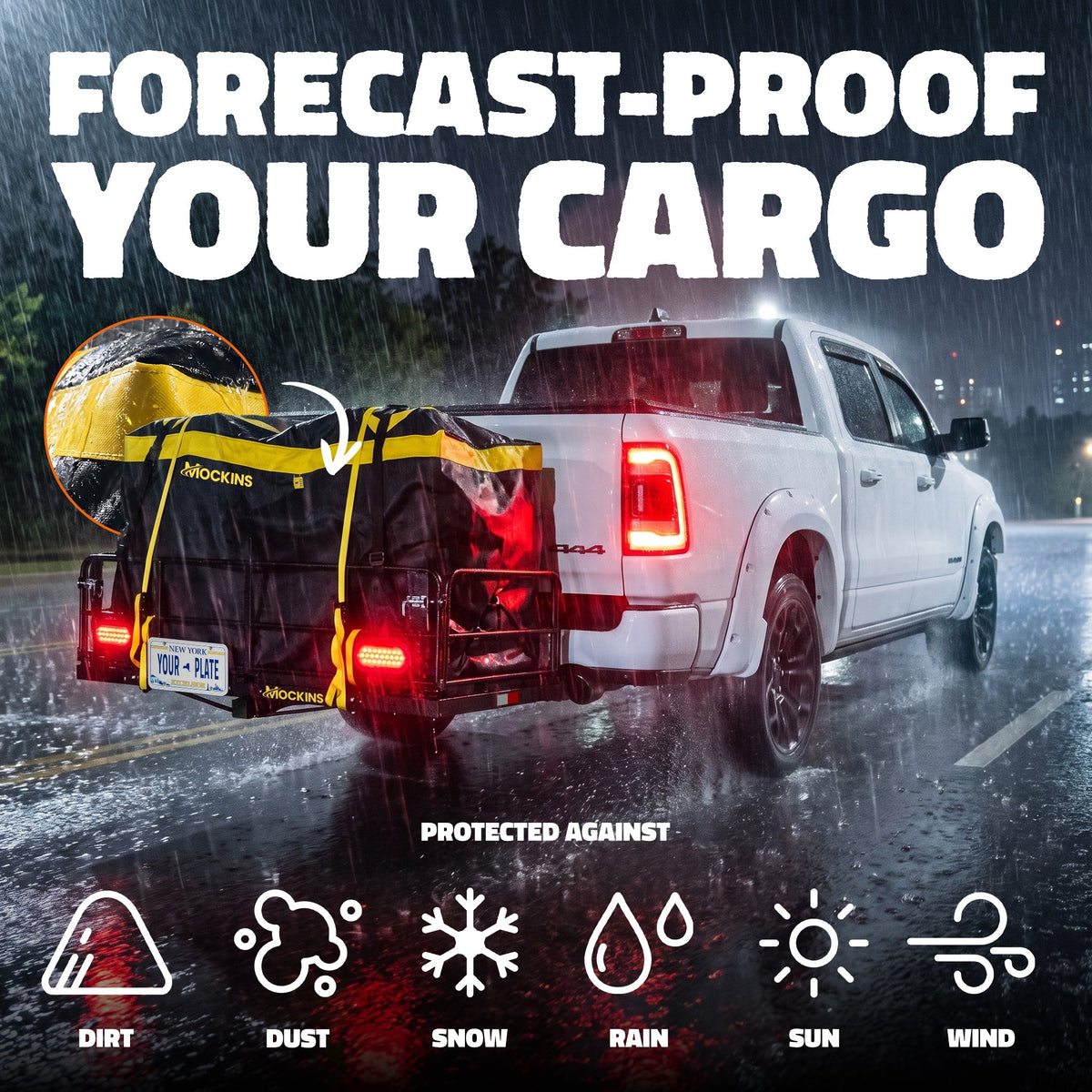 60"x24"x14" High Rail Hitch Carrier + Rear Lights & 30 Cu Ft Cargo Bag