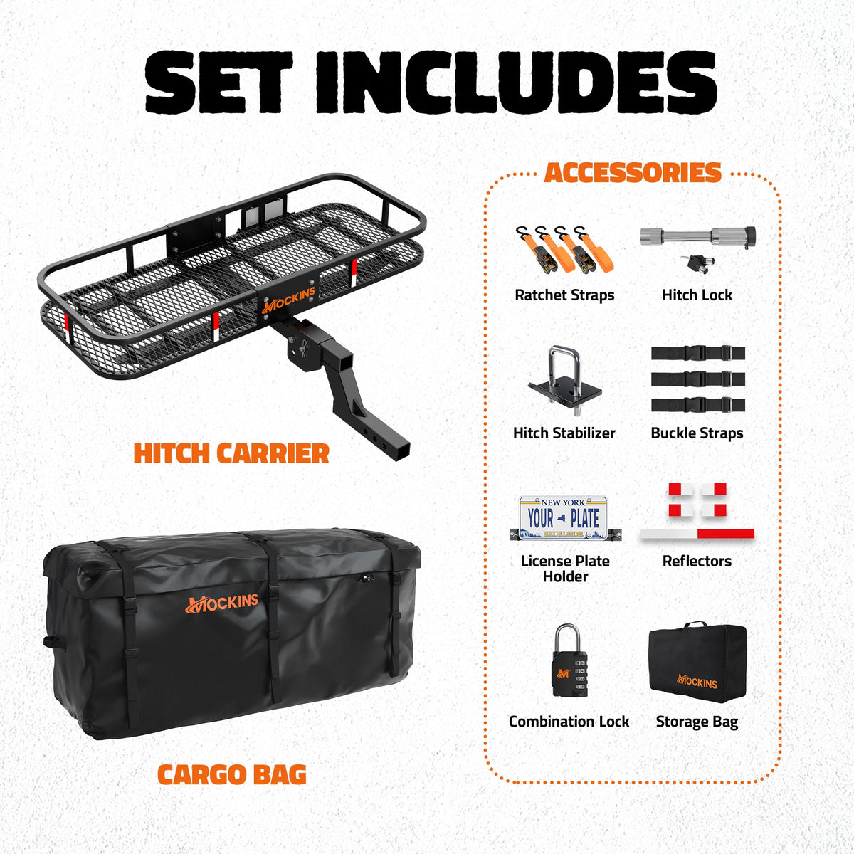 60"x20"x6" Hitch Carrier with 6" Shank Rise & 16 Cu Ft Cargo Bag