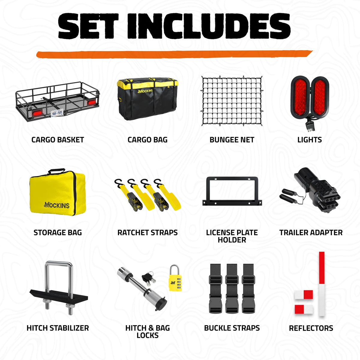 60"x24"x14" High Rail Hitch Carrier + Rear Lights & 30 Cu Ft Cargo Bag