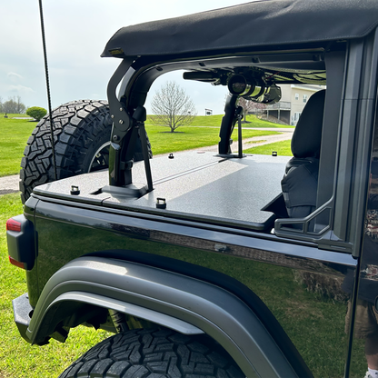 JFTops JL Wrangler 2-door Hardtop cabinet-grade wood and rhino lined 24/25" Tonneau Cargo Cover 