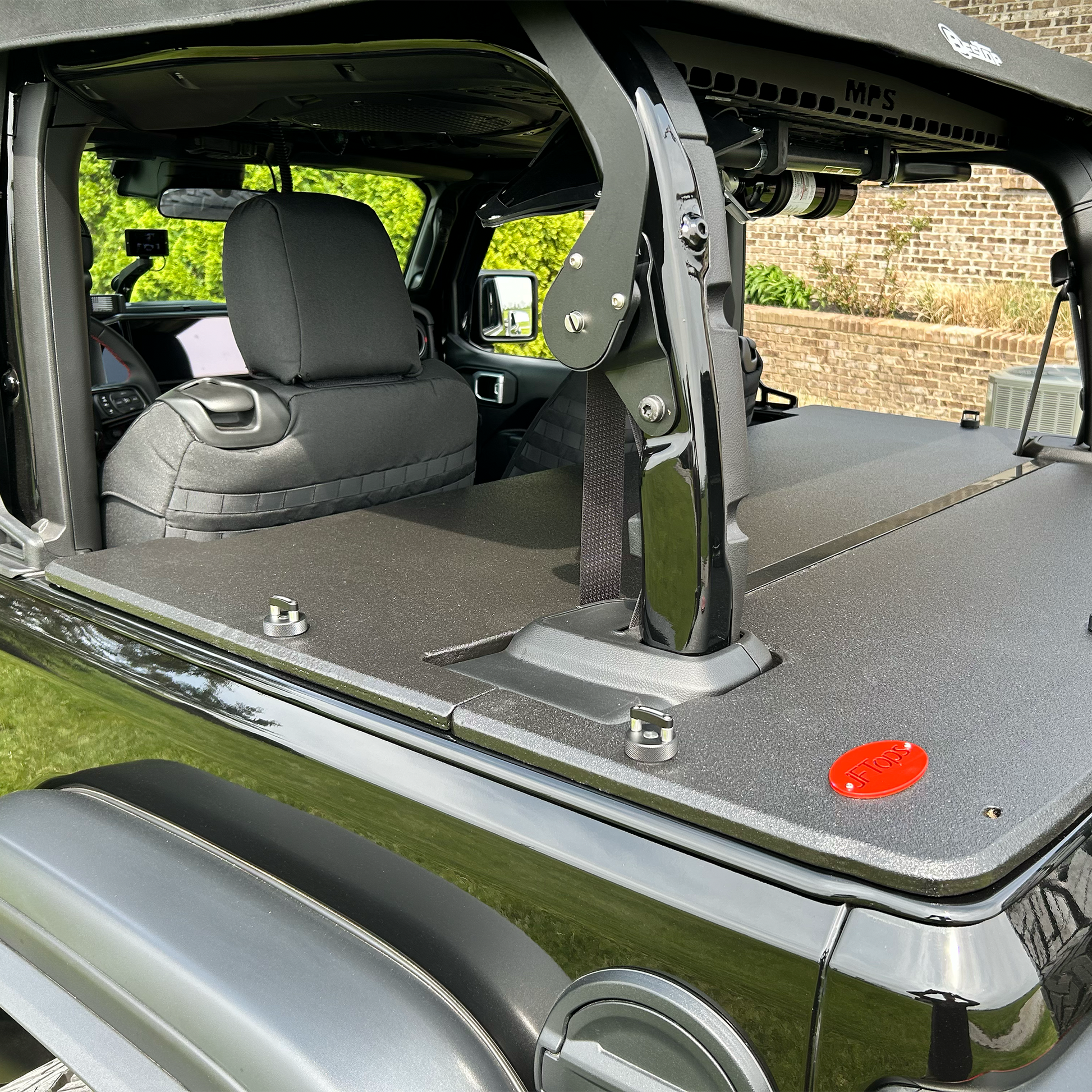 JFTops Tonneau Cargo Cover wood and rhino lined JL Wrangler 2-door Hardtop 24/25" 