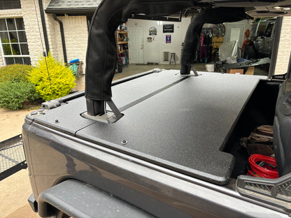 Side View of a JFtops 2-door rhino lined soft top carg cover 