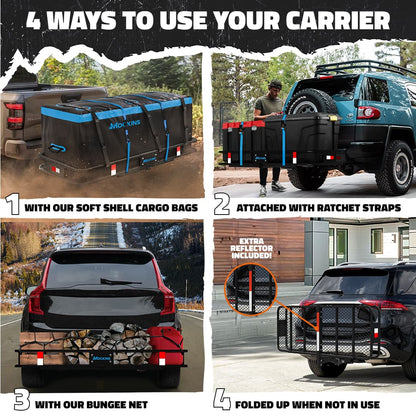 60"x20"x6" Hitch Carrier & 16 Cu Ft Cargo Bag + Packing Cubes