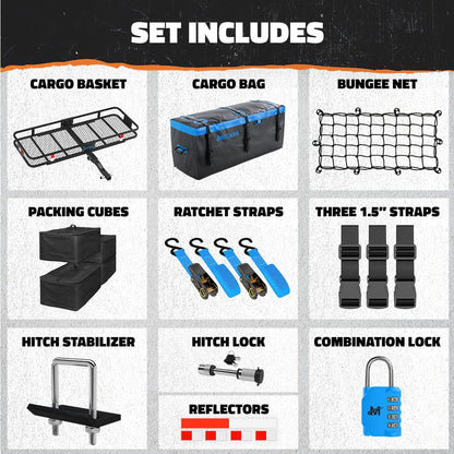 60"x20"x6" Hitch Carrier & 16 Cu Ft Cargo Bag + Packing Cubes