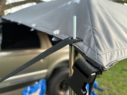 Close-up of a attachment point of pole and strap of a 8x7 portable shade awning 