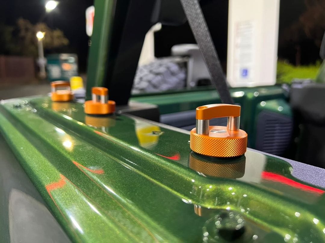 Ford Bronco 2-Door Hard Top Thumbscrews Orange on Bright Green Bronco