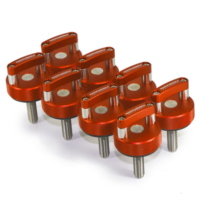 FORD BRONCO 8 PIECE SET Hard Top Quick Removal Fastener Thumb Screw, (2Dr or 4 Dr) integrated D Ring Billet Aluminum  (Eight Piece Set)