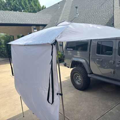 8x7 side wall connected to Trail Topper overland, parked on a driveway.
