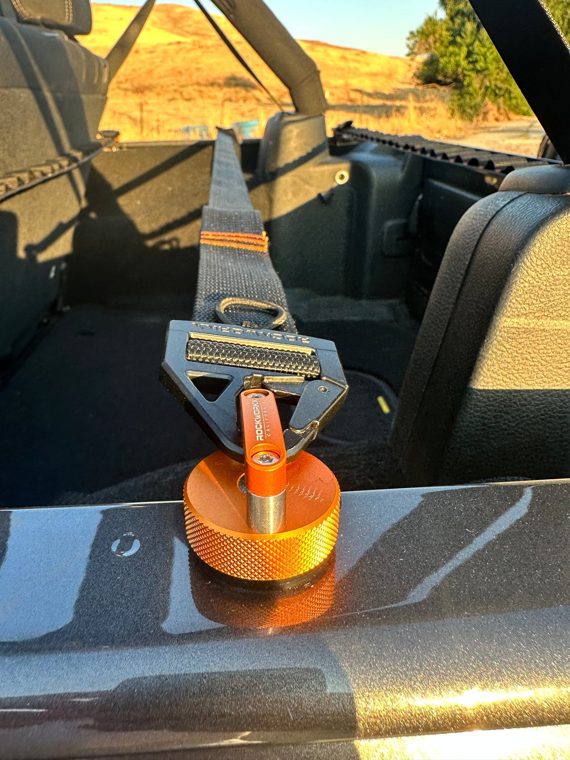 Rockworkx 2 in tie-down strap with 1.5 in molle connector orange customer pic