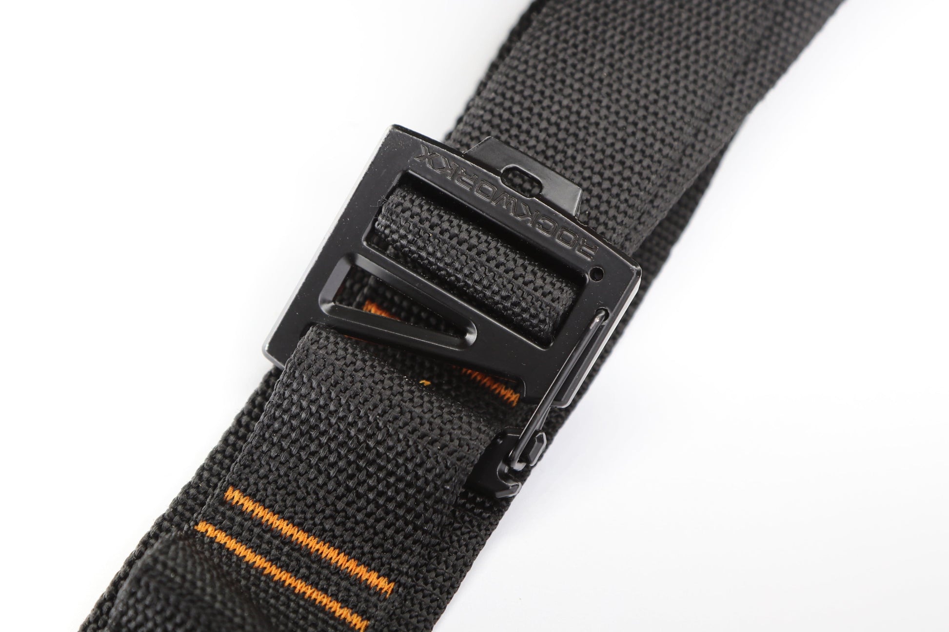 Rockworkx 2 in tie-down strap with 1.5 in molle connector Orange thread