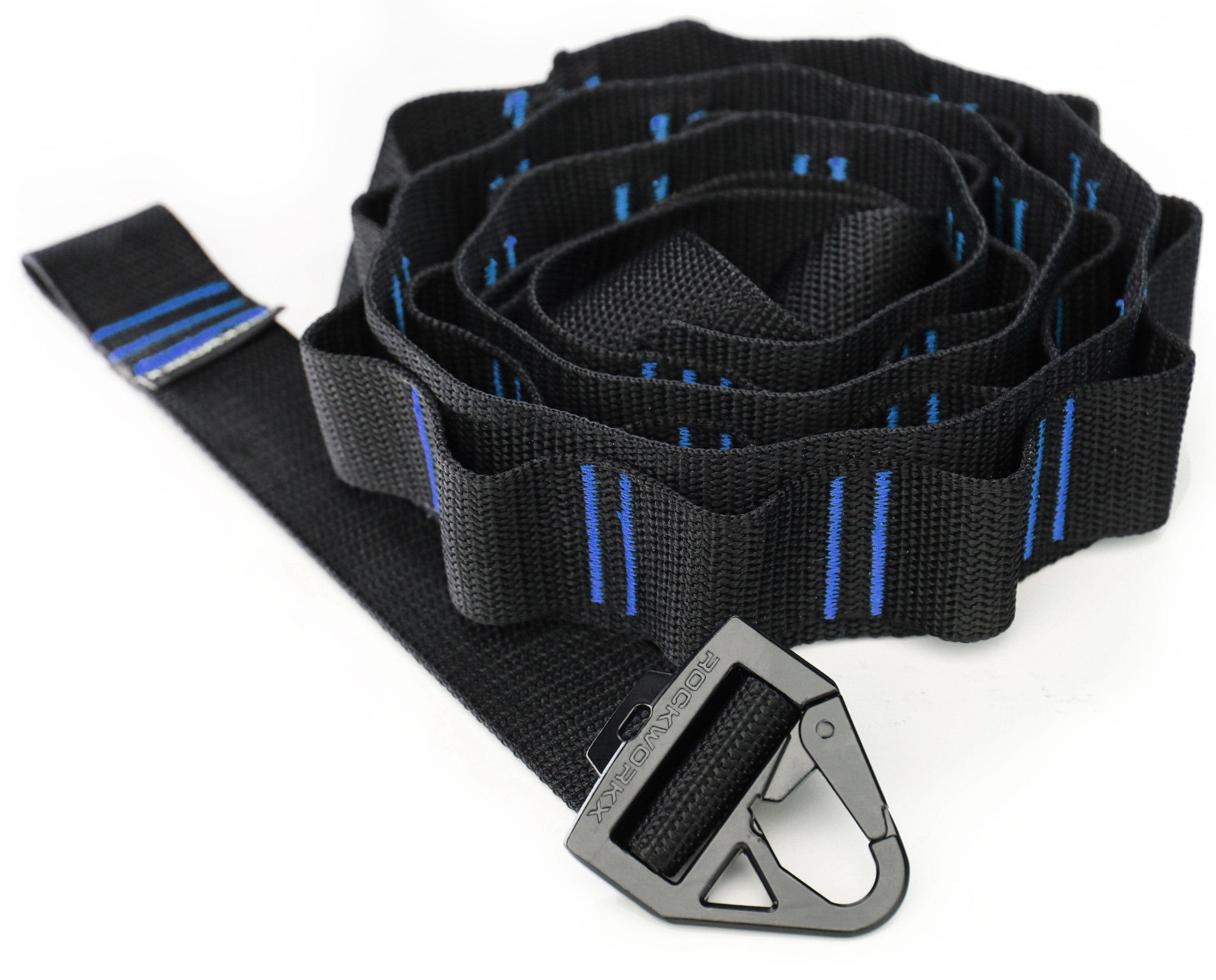 Rockworkx 2 in tie-down strap with 1.5 in molle connector Blue thread