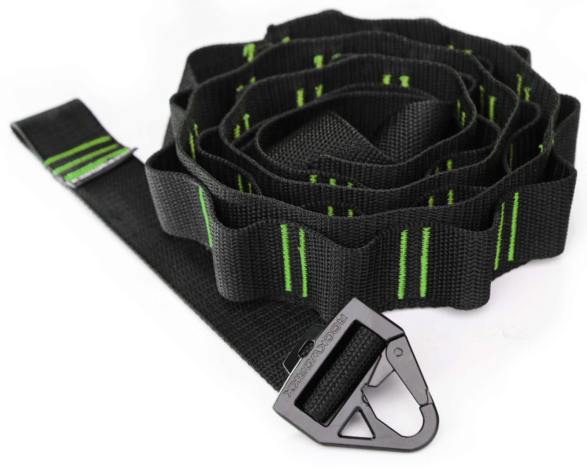Rockworkx 2 in tie-down strap with 1.5 in molle connector Green thread