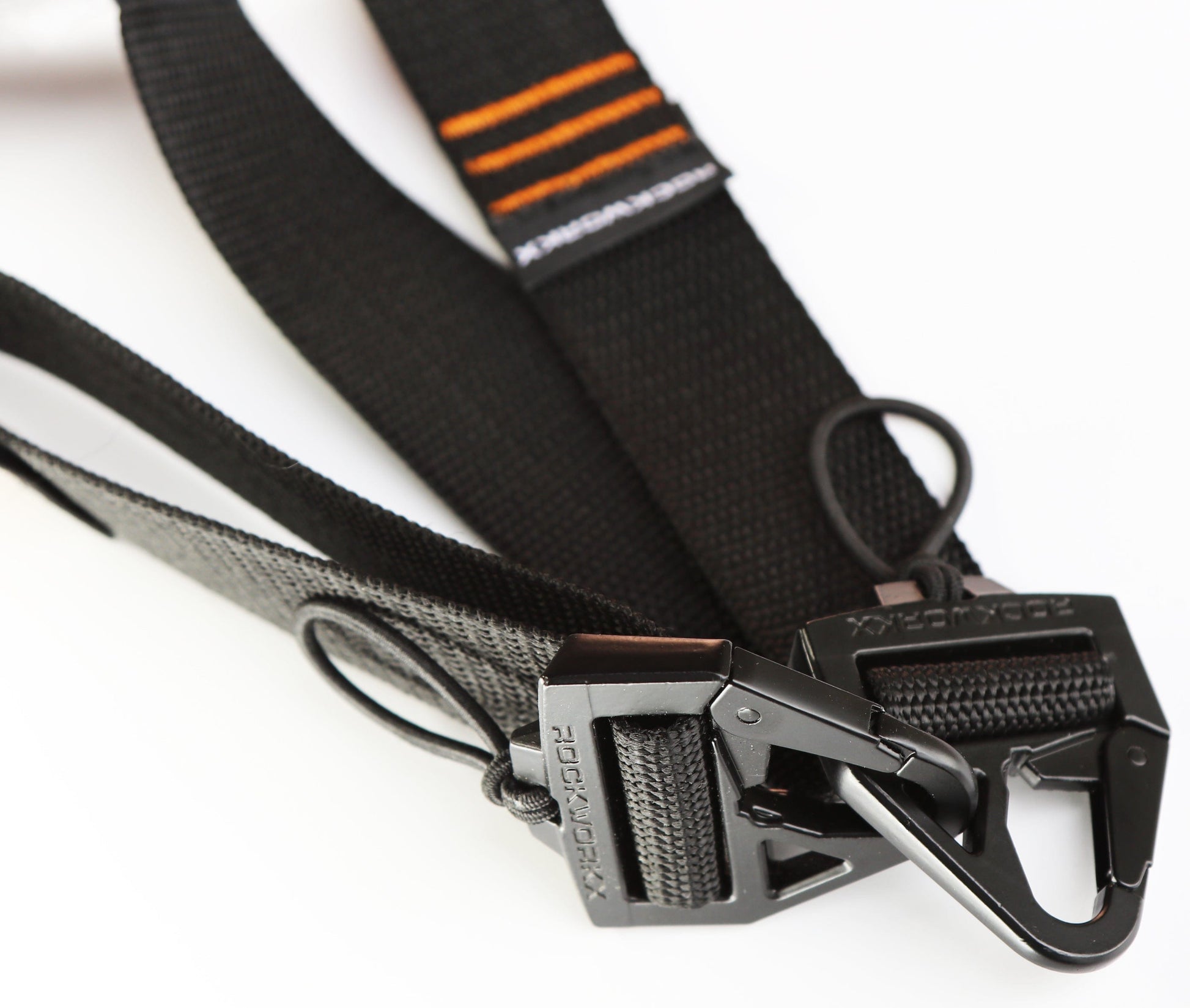 Rockworkx 2 in tie-down strap with 1.5 in molle connector Orange thread