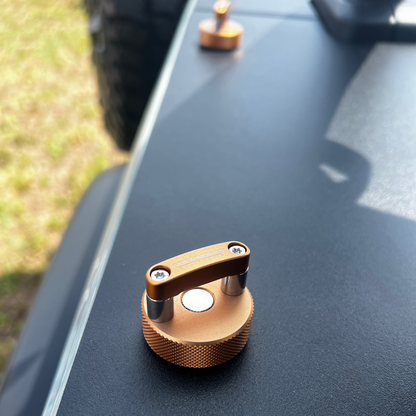 Rockworkx thumbnail screws for JFTops aluminum tonneau cargo cover in copper