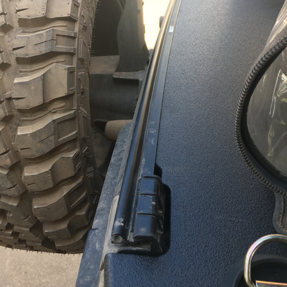 Close-up of Wrangler JK soft top JFTops cargo cover rhino lined