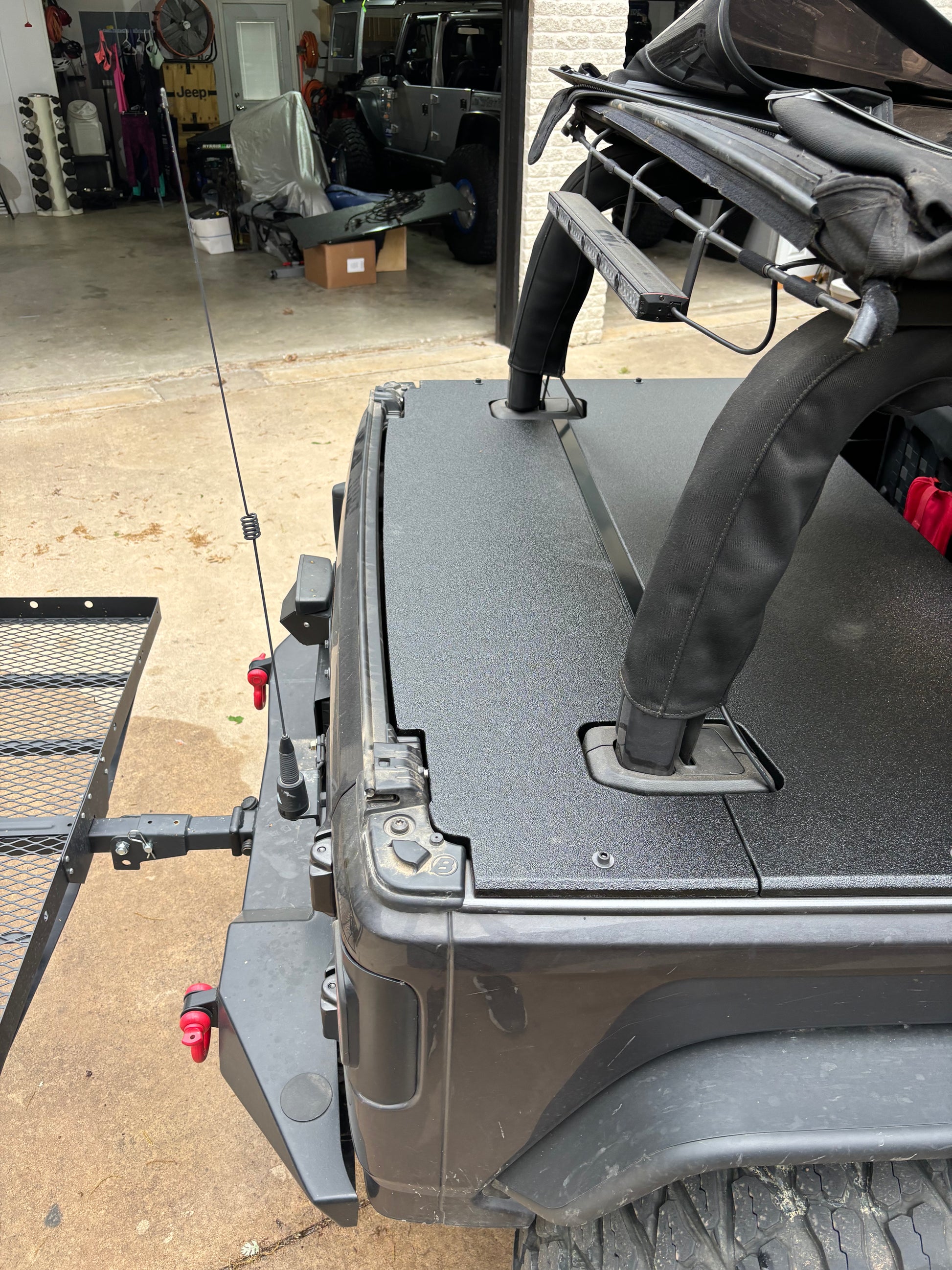 Aerial view of JFTops heavy duty rhino lined cargo cover